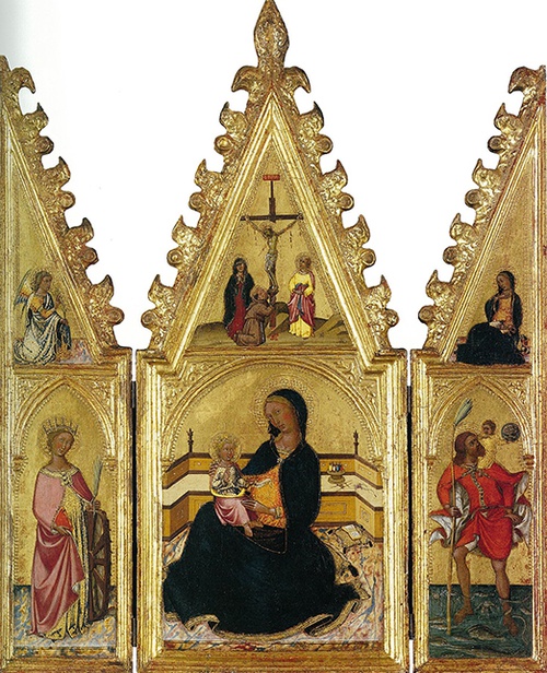 Full view of Madonna of Humility with St. Catherine and St. Christopher, The Annunciation, and the Crucifixion